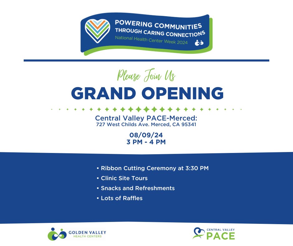 Join us at the ribbon-cutting ceremony and grand opening celebration for our new Merced PACE Center! 🎀🎉 

For more information, visit: 
gvhc.org/national-healt… 

#GrandOpening #MercedCenter #PACE #Seniorcare #Healthcare #MercedCA