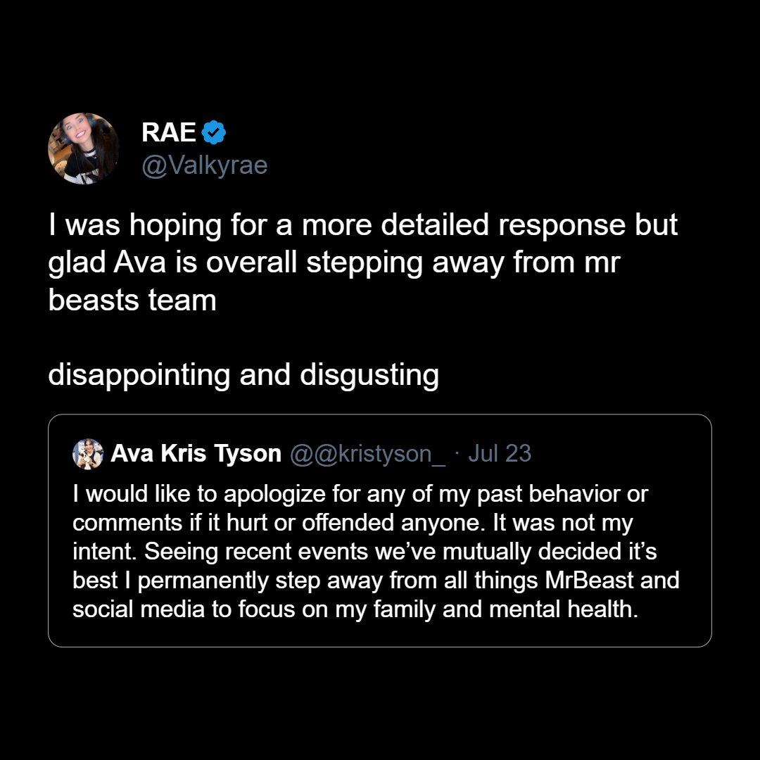 A thread of influencers reacting to the Kris' allegations and Kris stepping away from Mr Beast. 👇

1. Valkyrae