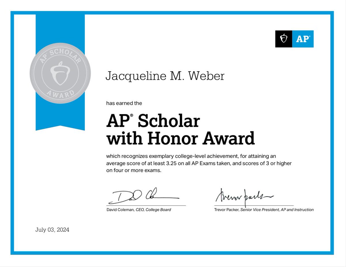 I’m very excited about receiving an AP Scholar Award this year!