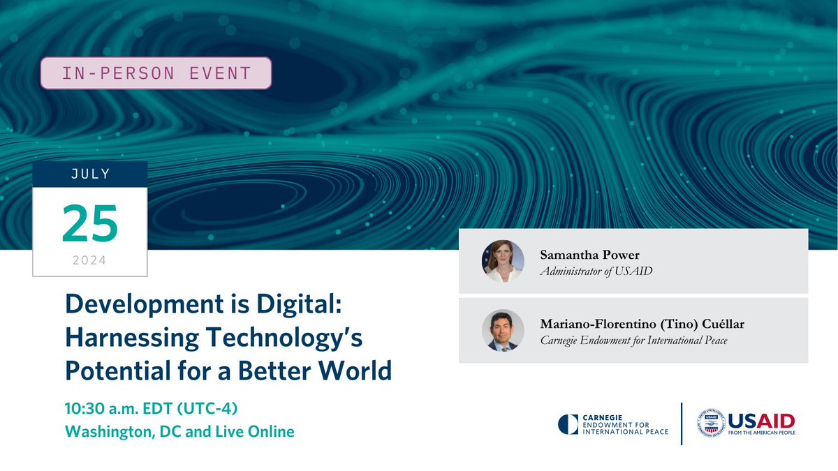 The last decade of technological progress has brought critical services, knowledge, &amp; opportunities to the most remote &amp; marginalized communities.
 
Yet, technology may also increase global disparities. <a href="/USAID/">USAID</a> Administrator Samantha Power joins Mariano-Florentino (Tino) Cuéllar