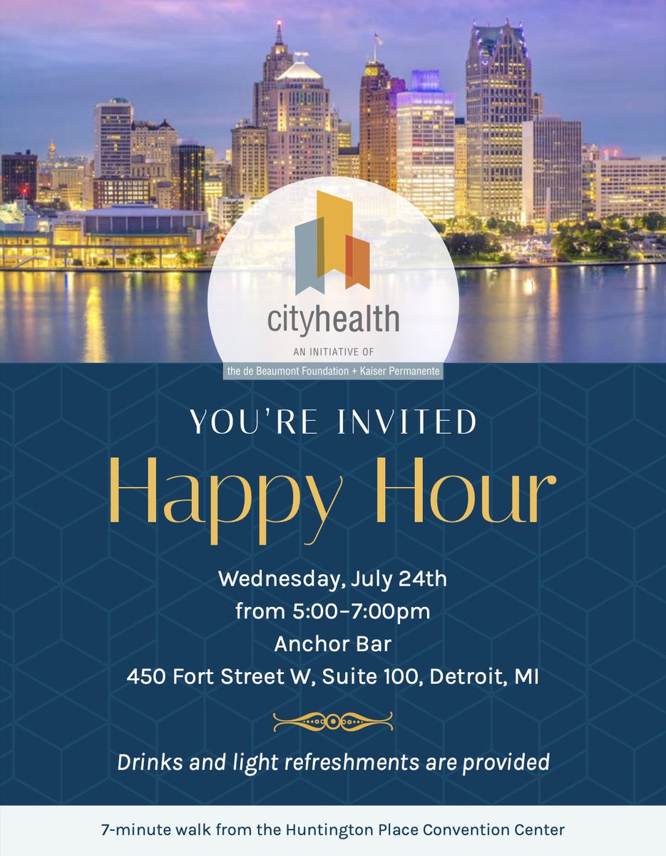 Attending <a href="/NACCHOalerts/">NACCHO</a> #NA360? Join us for networking and fun at the CityHealth Happy Hour!

📅 Wed. July 24
🕔 5–7 pm
📍 Anchor Bar, 450 Fort Street W, Suite 100, Detroit, MI (just a 7-min. walk from the Convention Center)

RSVP here: 

docs.google.com/forms/d/e/1FAI…