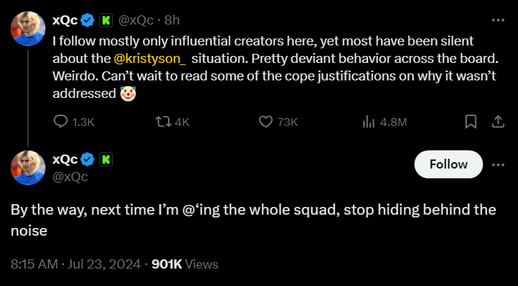 DramaAlert's tweet photo. 2. xQc https://t.co/Od52BClV5f
