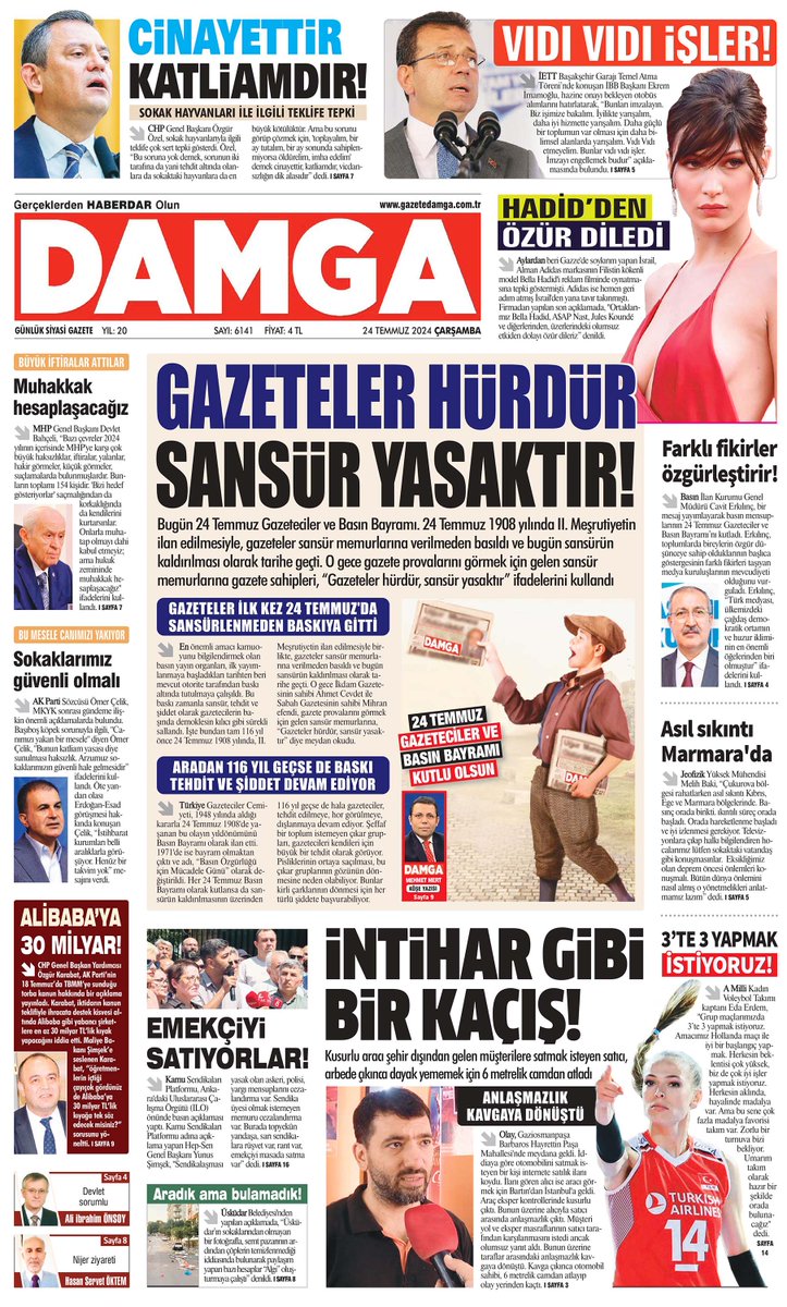 DAMGA 24 Temmuz Çarşamba Manşeti
Gazeteler hürdür, sansür yasaktır!
gazetedamga.com.tr/gundem/24-temm…
