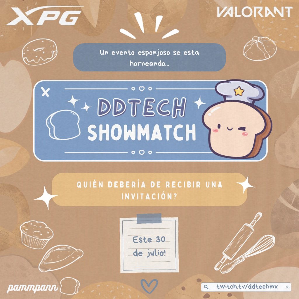 Un nuevo Showmatch se aproxima este 30 de Julio con <a href="/XpgMexico/">XPG México</a>, el DDTech Showmatch!🍞✨ y 10 streamers estarán recibiendo una invitación… quien dice yo?👀🥖