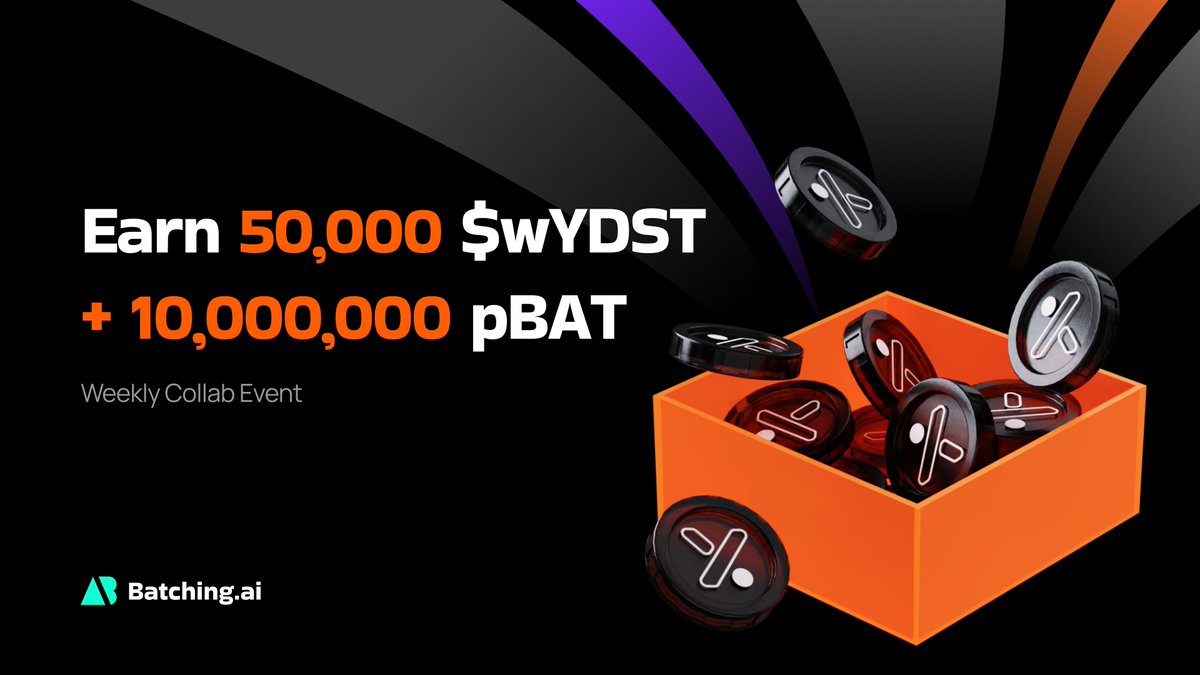 🎀 Collab Event Launched

🚀 Exciting news! We've teamed up with <a href="/Yooldo_Games/">Yooldo</a> for an exclusive AI &amp; NFT collaboration.
Experience creating your own AI-driven images with Cyber Galz NFT.

🎉 Don't miss out a total of 50,000 $wYDST and 10M pBAT!

▶️ batching.ai