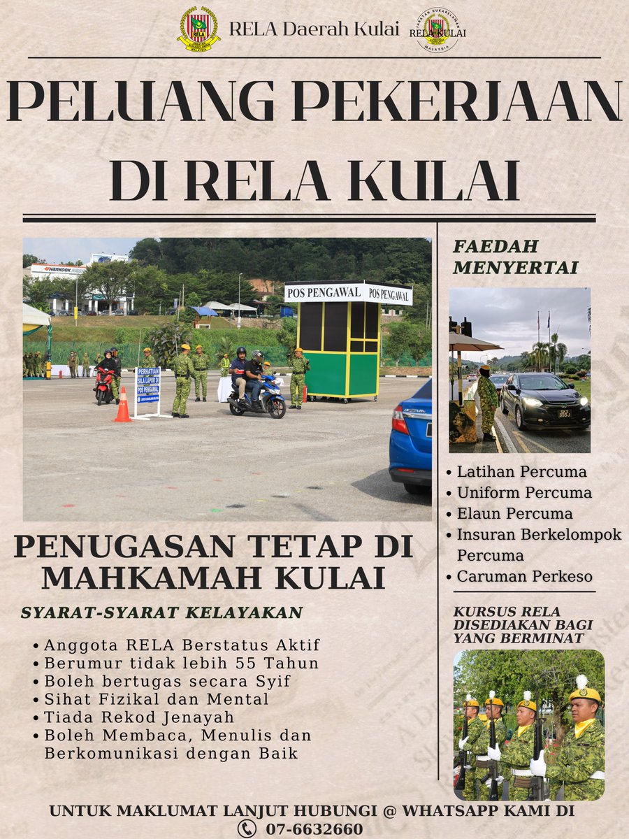 ＰＥＬＵＡＮＧ　ＰＥＫＥＲＪＡＡＮ　ＤＩ　ＲＥＬＡ　ＫＵＬＡＩ

𝐏𝐄𝐍𝐔𝐆𝐀𝐒𝐀𝐍 𝐓𝐄𝐓𝐀𝐏 𝐃𝐈 𝐌𝐀𝐇𝐊𝐀𝐌𝐀𝐇 𝐊𝐔𝐋𝐀𝐈

UNTUK SEBARANG PERTANYAAN, BOLEH HUBUNGI @ WHATSAPP KAMI DI NOMBOR 07-6632660
<a href="/KDNPUTRAJAYA/">KDN🇲🇾</a> <a href="/relamalaysia/">relamalaysia</a> <a href="/RELA_Johor/">RELA Negeri Johor</a> 

#SETIABERBAKTI