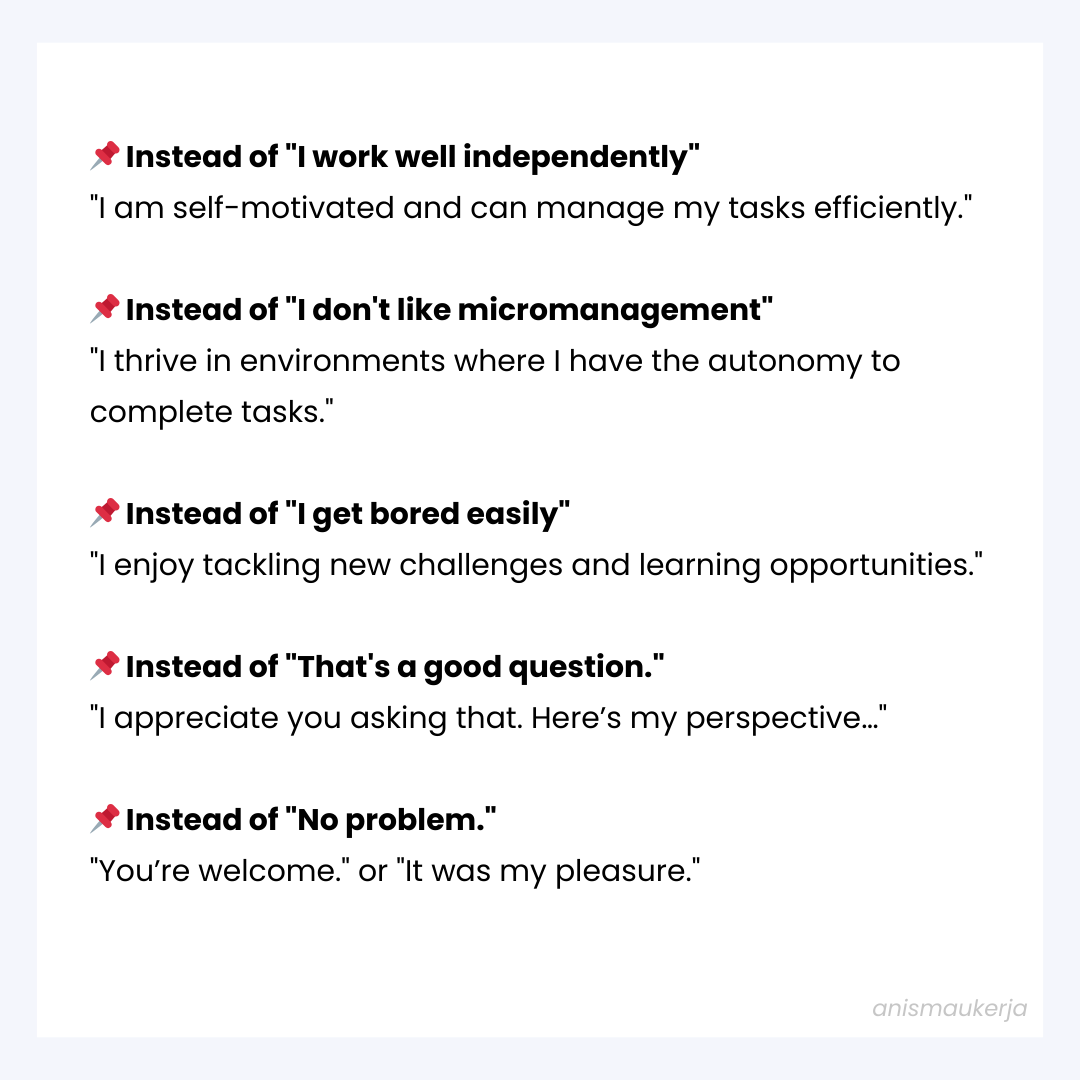 anssxh's tweet photo. How to speak professionally during interview😉