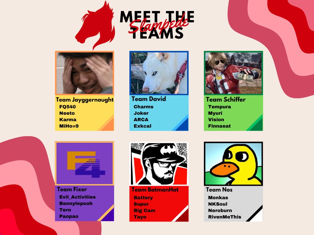 ✨HERE ARE YOUR 6 TEAMS FOR THE ALBERTA TEKKEN SLAMPEDE! ✨

More details in the video link below:

youtu.be/2E-AUQhCEuY

Special thanks to <a href="/Thai_Doowong/">Thai</a> for making the reveal videos! 🙏