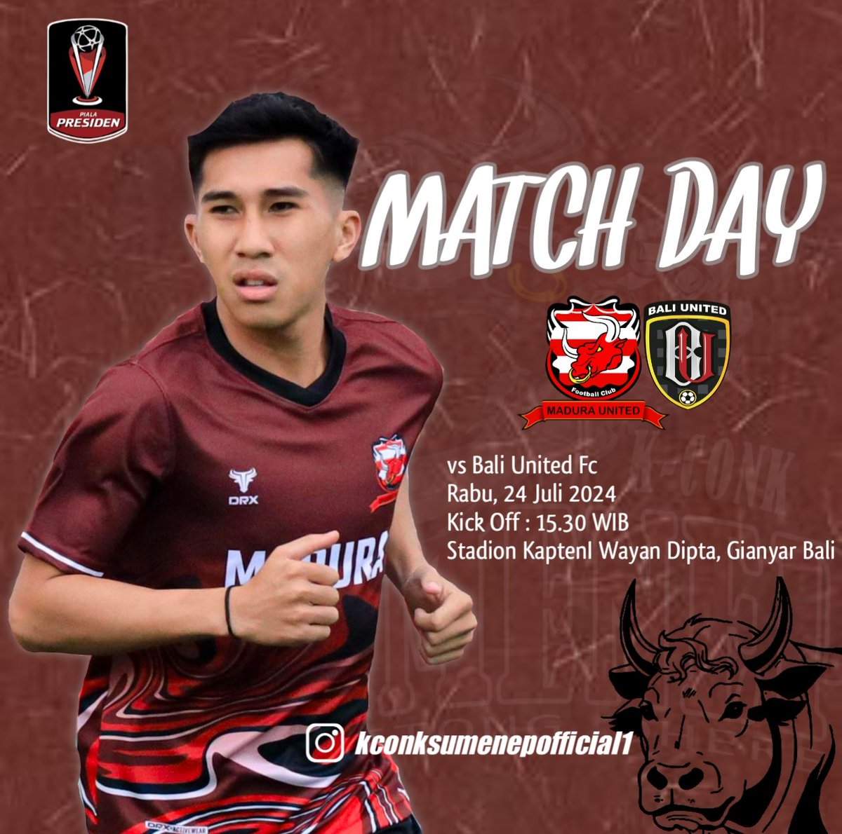 sumenepKCONK's tweet photo. Match Day Piala Presiden 2024
 Bali United Fc vs Madura United Fc
📅 Rabu, 24 Juli 2024
⏰ Kick Off : 15.30 WIB
🏟 Stadion Kapten I Wayan Dipta, Bali

Bismillah 3 point 
Laskar Sape Kerrab 
Ujung Timur Madura

#MaduraUnitedDay #kconksumenep #pialapresiden  #salamsettongdhere https://t.co/aaVTSHaOKW