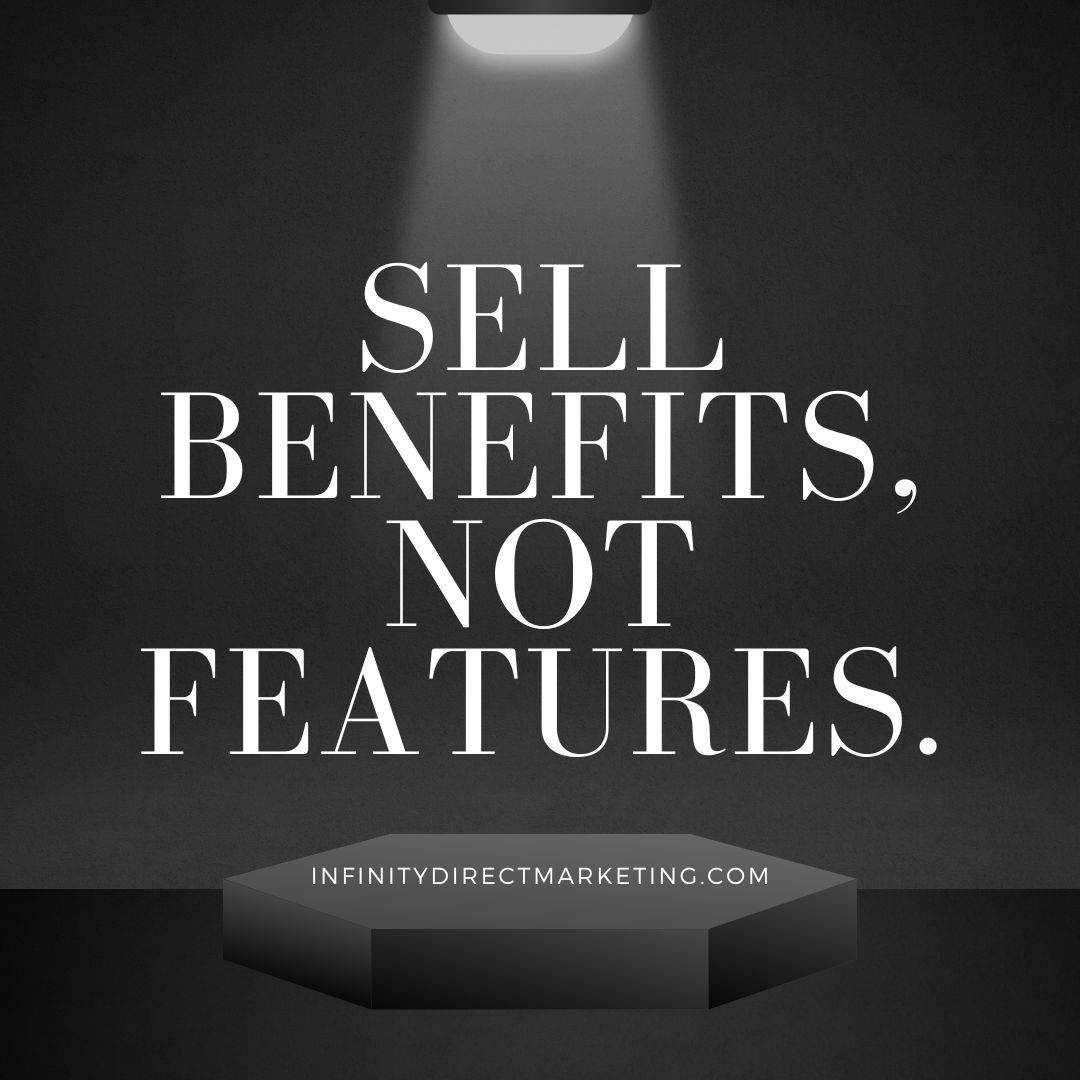 Infinitymkt's tweet image. Focus on what matters most: how it helps them, not just what it does. 🌟 #BenefitsOverFeatures #SellSmart #marketing #infintydirectmarketing #marketingstrategy