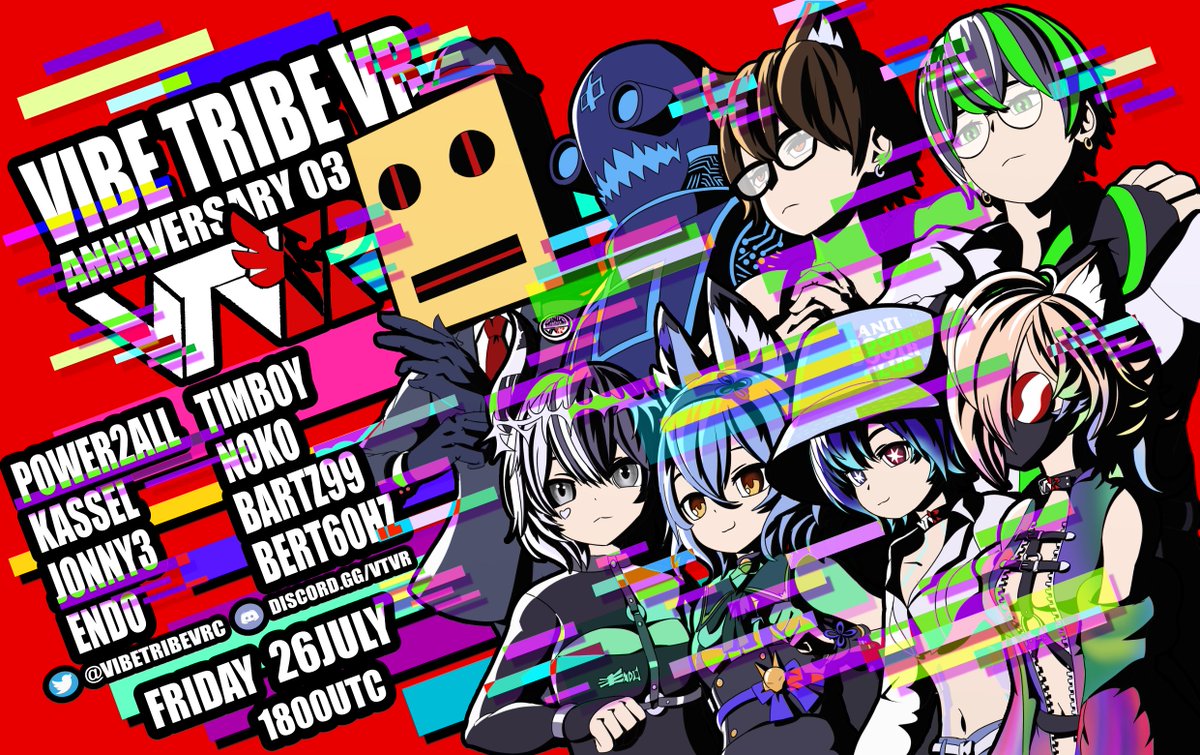 ⚡️𝗩𝗧𝗩𝗥 𝗔𝗡𝗡𝗜𝗩𝗘𝗥𝗦𝗔𝗥𝗬 𝟬𝟯⚡️
🚨EU HARD DANCE FRIDAYS🚨

🌟DJs
💫<a href="/Power2All/">Power2All</a>
💫<a href="/DJ_Timboy/">Timboy</a>
💫<a href="/dj_kassel/">kassel</a>
💫<a href="/DjNoK0/">Noko</a>
💫Jonny3
💫<a href="/bart_z99/">bartz99</a>
💫<a href="/EndoVrc/">Endo</a>
💫<a href="/bert60hz/">Bert</a>

⏩FRIDAY
▶️26//07
🌐1800UTC
🇬🇧1900BST
🇪🇺2000CEST
🇺🇸1100PDT
🇺🇸1400EDT
🇯🇵0300(+1Day)JST

🛜DISCORD.GG/VTVR
