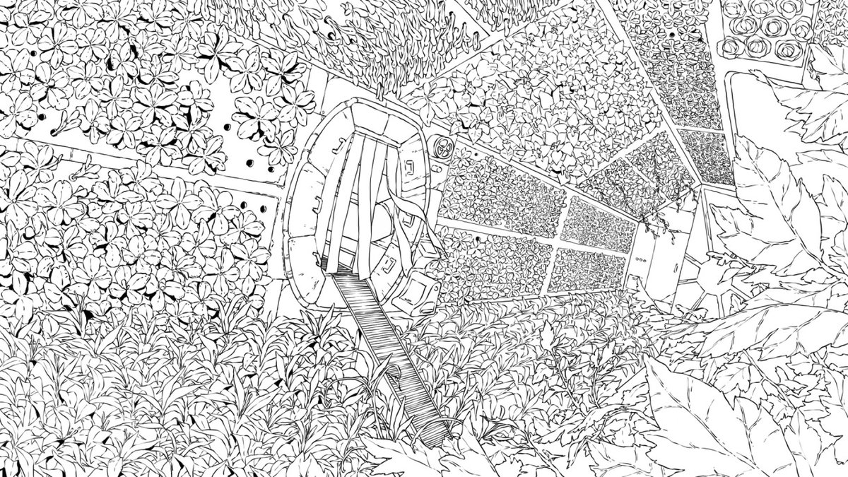 Please watch this show on Netflix. Help give it the attention it deserved.
Absolutely cannot overstate how beautiful Scavengers Reign is. The linework in the backgrounds just blows my mind, and the entire show is this detailed. These were done by <a href="/charleshuettner/">Charles Huettner</a> go follow!