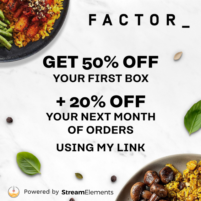 DougDougFood's tweet photo. I would be a broken husk of a man without my best friend Factor. This muscular hunk of a company is sponsoring today's stream, use my link to get 50% off your first Factor box and 20% off your next month of orders #Factor75Partner #ad https://t.co/ONrLMhZJid https://t.co/5FZuuIRhTF