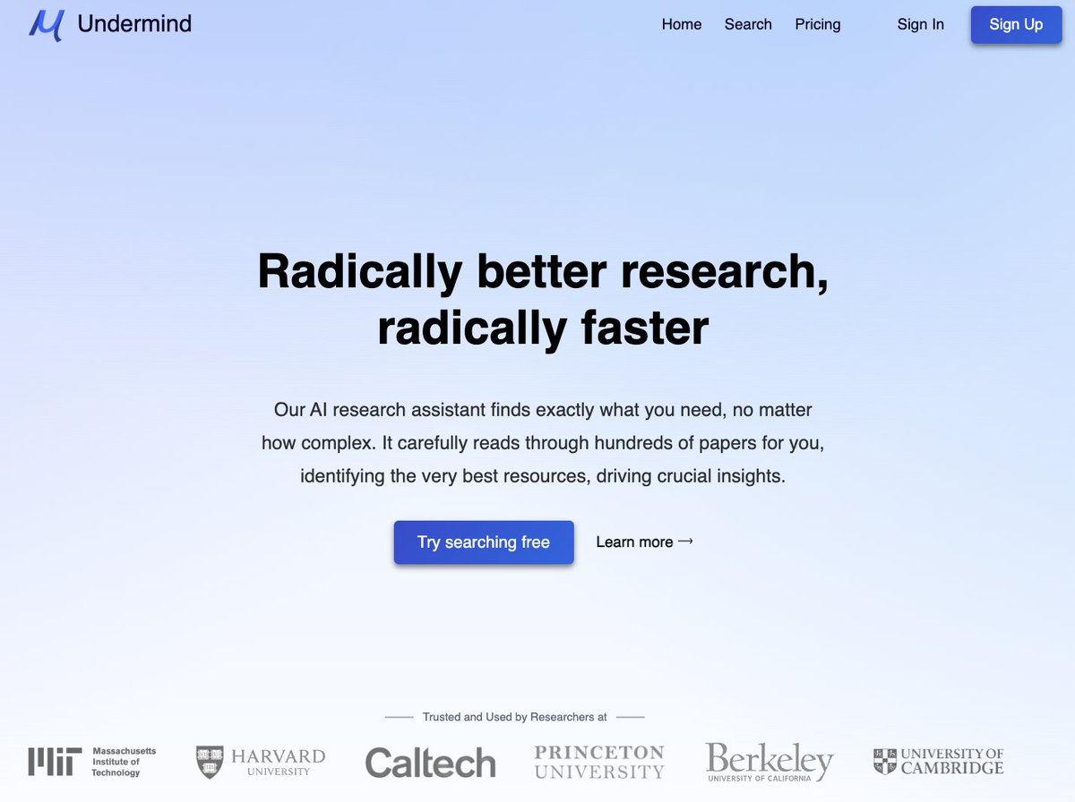 Fondo (@tryfondo) on Twitter photo π <a href="/UndermindAI/">Undermind</a> launched! Elevate your research with a radically thorough AI research assistant π
"π΄ π ππππβ ππππππ πππ πππππππ₯ ππ’ππ π‘ππππ " π‘
π undermind.ai
π Started by two quantum physics PhDs from MIT, with decades of experience π <a href="/UndermindAI/">Undermind</a> launched! Elevate your research with a radically thorough AI research assistant π
"π΄ π ππππβ ππππππ πππ πππππππ₯ ππ’ππ π‘ππππ " π‘
π undermind.ai
π Started by two quantum physics PhDs from MIT, with decades of experience