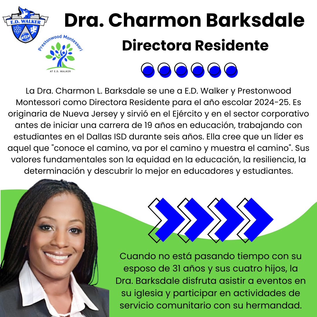edwalkerms's tweet photo. Help us welcome our Principal Resident for 2024-25, Dr. Charmon Barksdale! 💙💚 https://t.co/X0ziTLTFUm