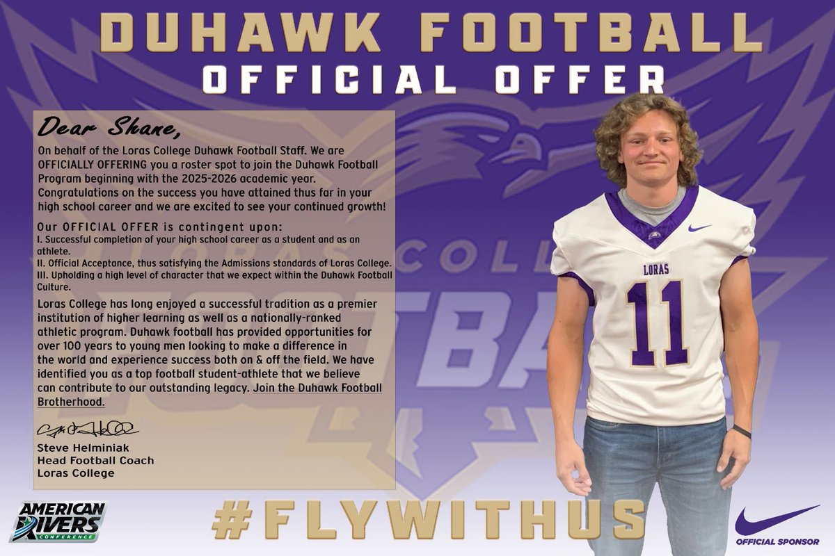 Thankful to have received an offer from <a href="/LorasCollegeFB/">Loras Football</a>! <a href="/CoachHLorasFB/">Steve Helminiak</a> <a href="/FBCoachBlaze/">Coach Blaze</a>