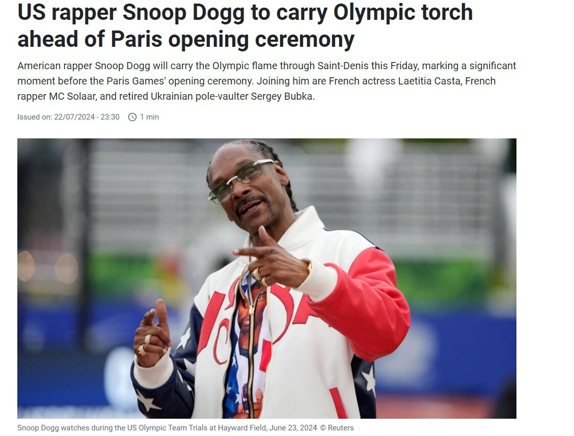 4iForeverU's tweet photo. Francia. Olimpiadas. El rapero y fumon Snoop Dogg va a llevar la antorcha olímpica en la apertura de la ceremonia junto a otros raperos. https://t.co/yv0wGOvYEt