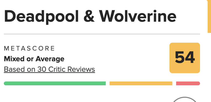 mavericksmovies's tweet photo. Deadpool &amp; Wolverine debuts to a 54 on Metacritic https://t.co/mmokd3J4Nx