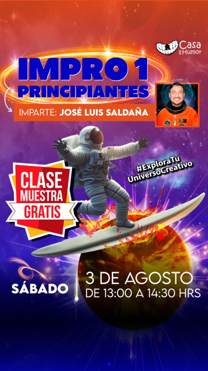 CasaDelHumorMX's tweet photo. ¡Se viene nuestra siguiente tanda de #ClasesMuestraGratuitas!

🚀STAND UP
🚀IMPRO

¡Aprovecha que son #GRATIS y ven a introducirte en el divertido y apasionante mundo de la comedia!

🚀CUPO LIMITADO

Informes e inscripciones: https://t.co/LainCMW01k

#ExploraTuUniversoCreativo🚀 https://t.co/W6L0kxHorU