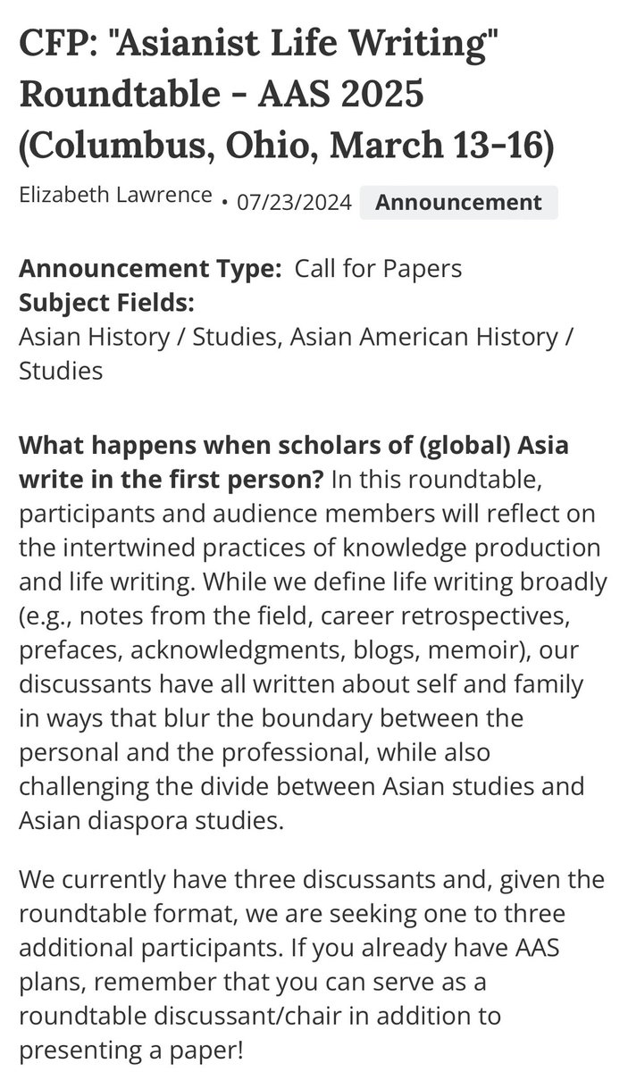 karisryu's tweet photo. scholars in/of asian studies, consider joining us in this cfp for a roundtable on asianist life writing for #aas2025! more information and link to the full call below: https://t.co/xGNLrwa3yl