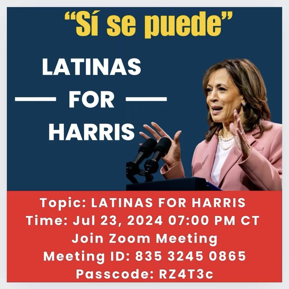 Gonna be political because as an immigrant, my existence in this country is political. Latinas, be sure to join tonight!

Sí se puede!
Meeting ID: 835 3245 0865
Passcode: RZ4T3c
7/23/2024 at 7pm CT