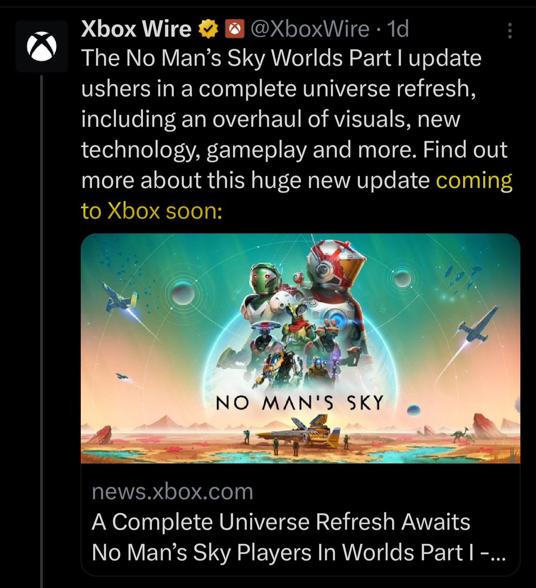 <a href="/xTalinHawkx/">xTalinHawkx</a> <a href="/XboxWire/">Xbox Wire</a> <a href="/Xbox/">Xbox</a> <a href="/hellogames/">Hello Games</a> <a href="/NoMansSky/">Sean Murray</a> 🤨