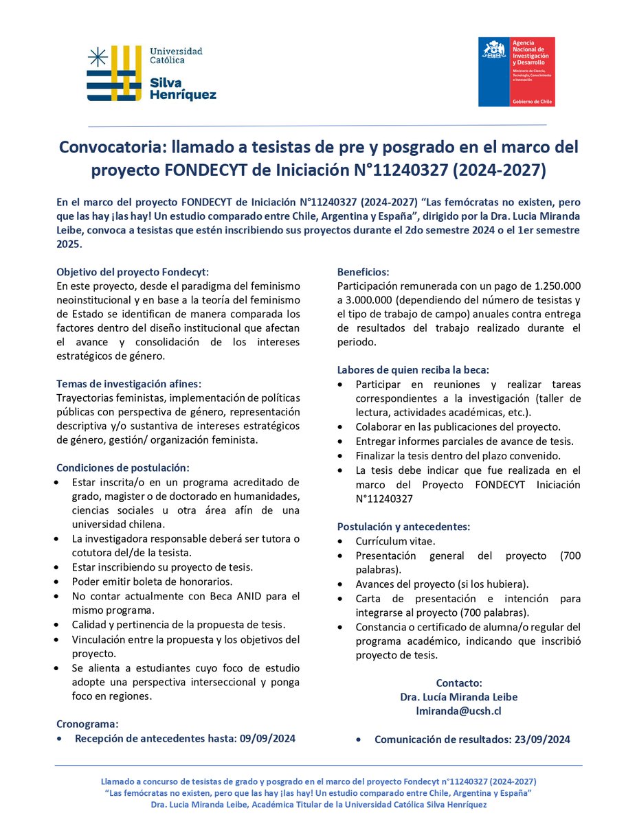 📢 Convocatoria a tesistas que estén inscribiendo sus proyectos durante el 2do semestre 2024 o el 1er semestre 2025.
📬Recepción de antecedentes: hasta el 9 de septiembre de 2024.
 📩Comunicación de resultados: 23 de septiembre de 2024.
Toda la información aquí 👇
@lumiralei