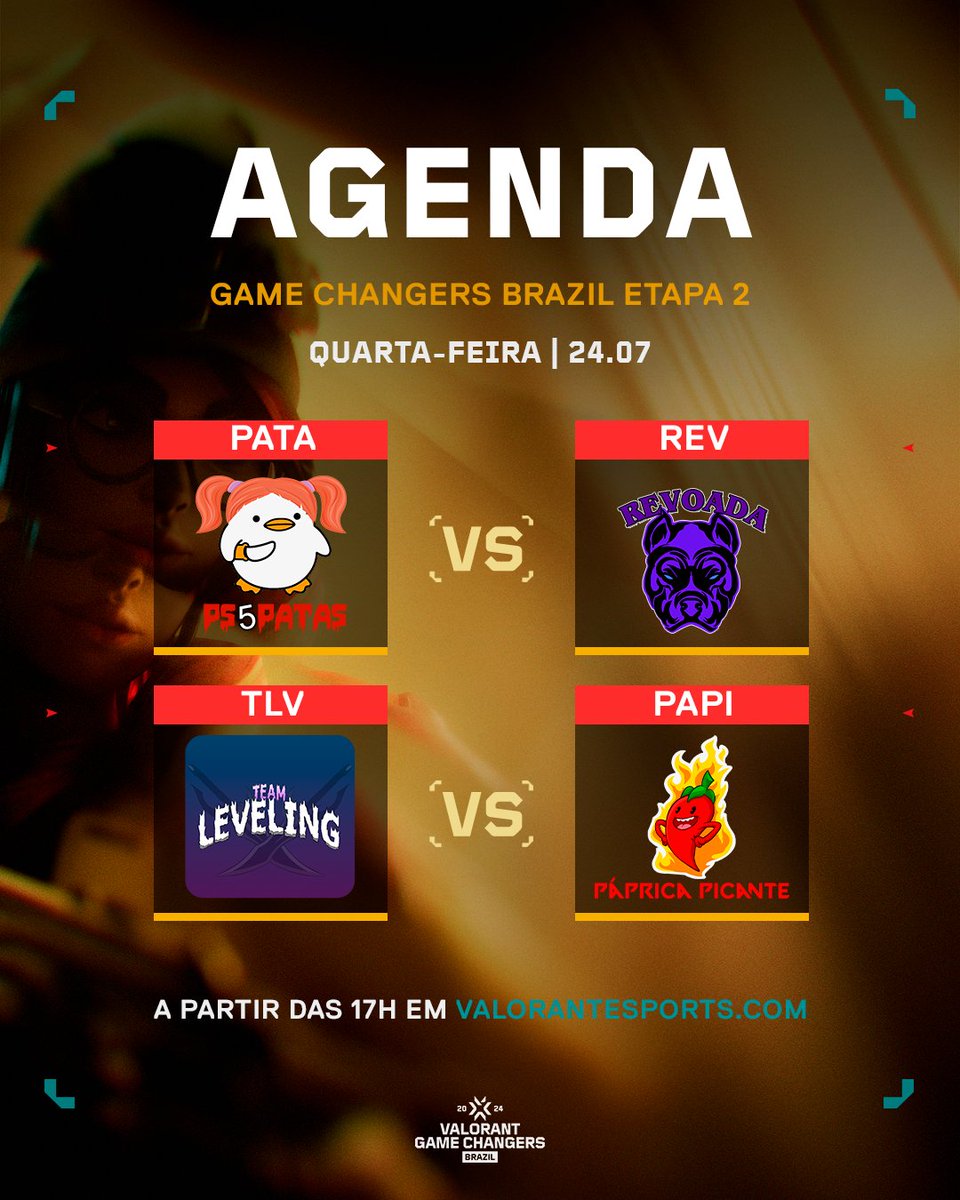 valesportsbr's tweet photo. Dia de eliminação no #VCTGameChangers! As equipes precisam vencer para manter o sonho vivo👇
PS5PATAS 🆚 @RevoadaGC
↪ A seguir:
Team Leveling 🆚 Páprica Picante
⏰ HOJE | a partir das 17h
📺 AO VIVO em https://t.co/7XgmsWKtjg https://t.co/lpvMZqXkR3