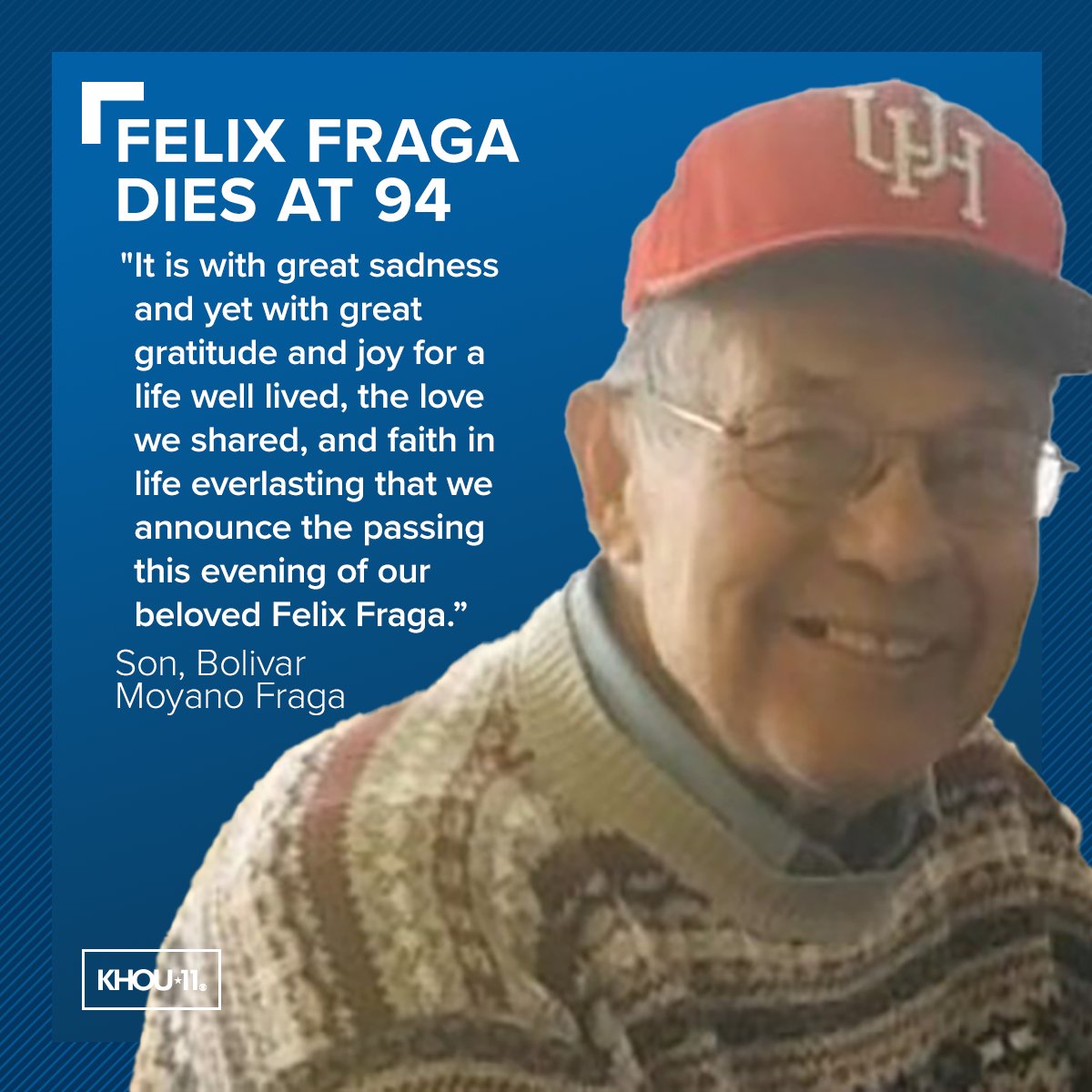RIP | In addition to his public service around Houston, Felix Fraga was also the first Mexican-American to play baseball for the University of Houston. He died at the age of 94 and his family said it was due to Alzheimer's complications. #khou11
MORE: khou.com/article/news/l…