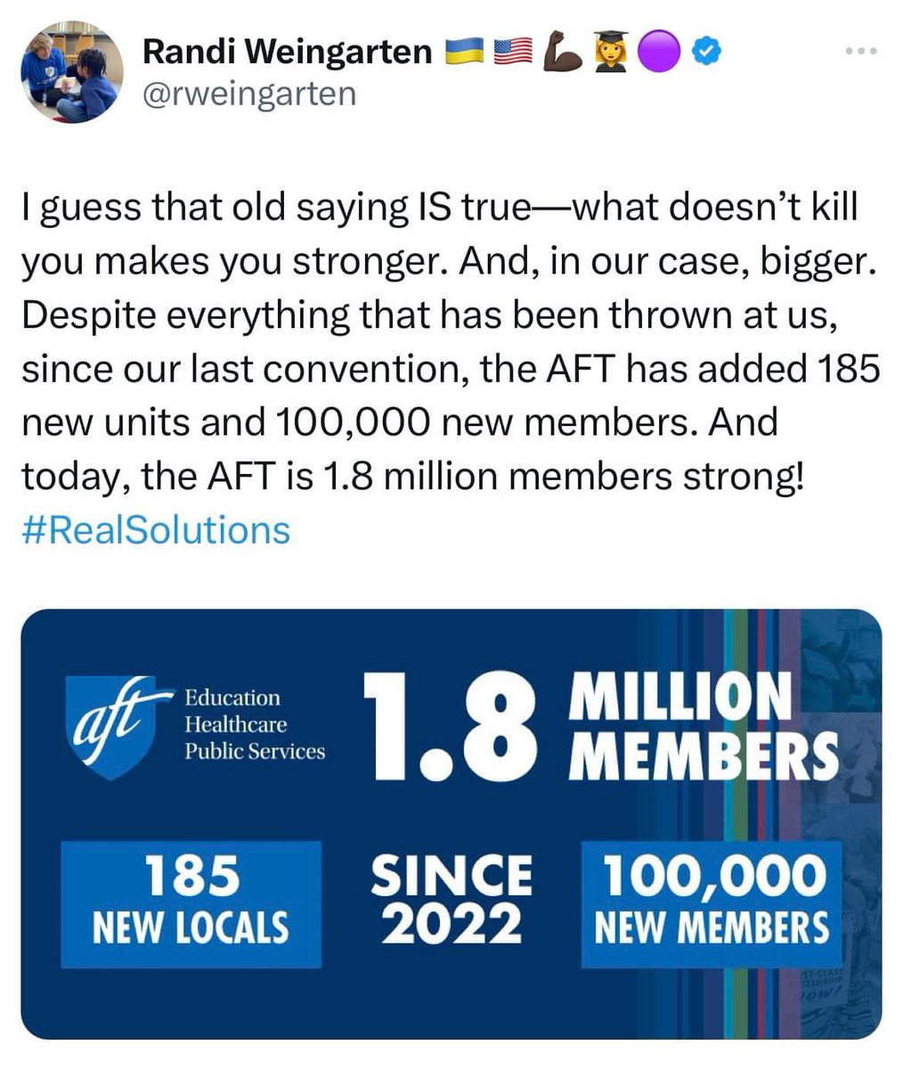 AFTNM's tweet image. #AFT is 1.8 MILLION members strong! As we celebrate our organizing wins from across the country - including the faculty at New Mexico's Navajo Technical University, we are reminded that "It's Better in a Union!" #RealSolutions

@unionwhitney