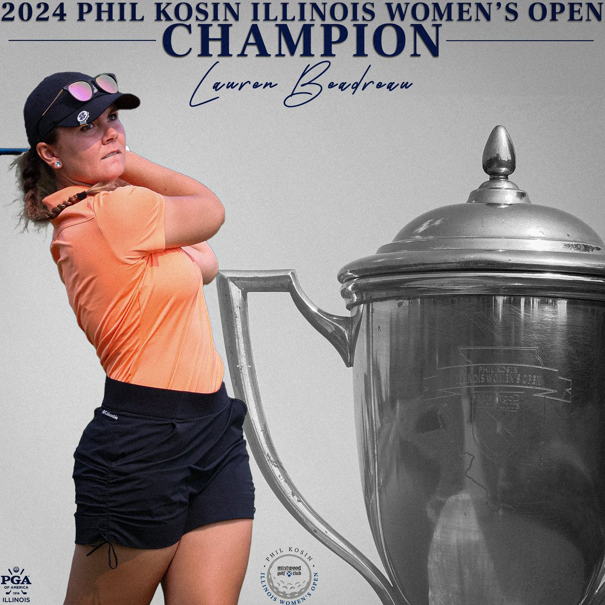 Your 2024 Phil Kosin Illinois Women’s Open Champion- Lauren Beaudreau!

The former Notre Dame Irish golfer gets it done in just her fourth tournament since turning pro! Beaudreau returns to the site of her 2014 AJGA victory, to add another trophy from Mistwood GC to her