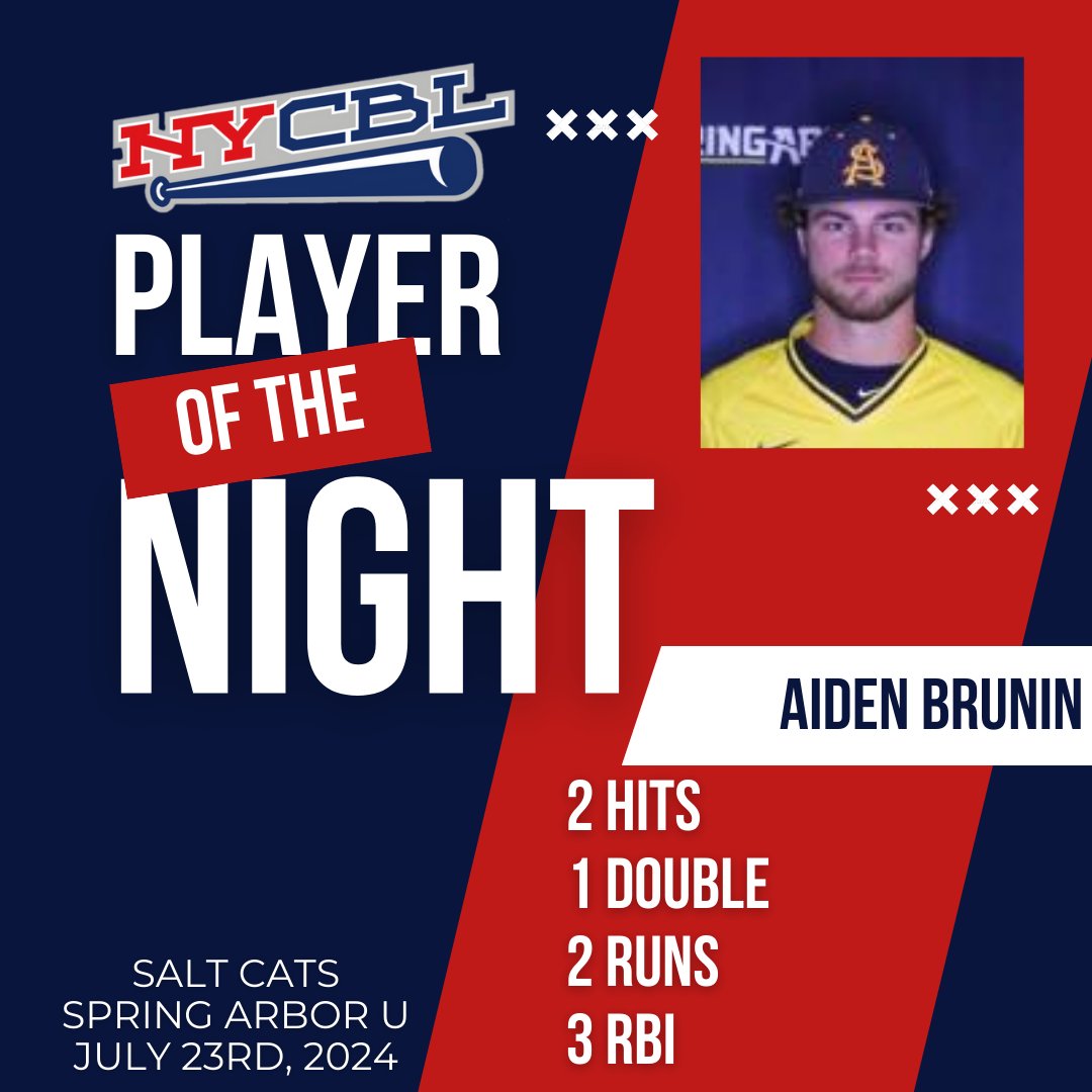 NYCBLbaseball's tweet photo. The player of the night for Tuesday, July 23rd is Aiden Brunin! https://t.co/z95GJWGc6k