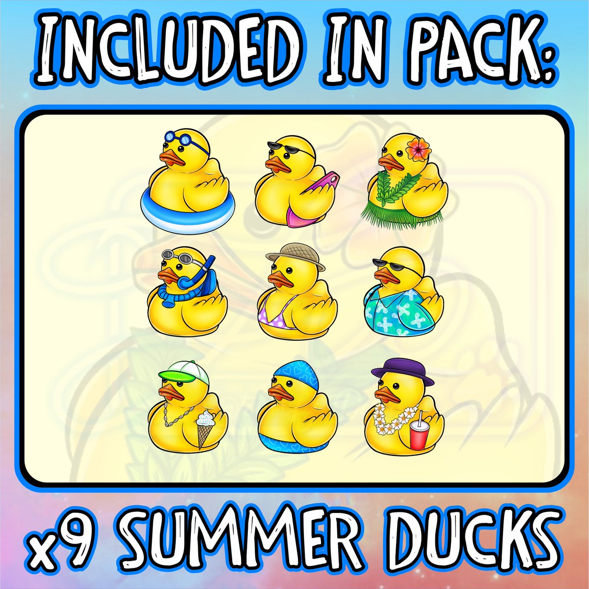 tatewolfz's tweet photo. Got all your ducks in a row this summer? 🦆
Well, my ducks come dressed to impress and they're prepared for this HEAT! 🥵
Summer Duck Throwables NOW available on my Etsy! (link in replies)💙🌴#rubberducks #vtuberassets #throwables #twitch #twitchstreamer #vtuber #etsystore https://t.co/QVcZ1TodDp