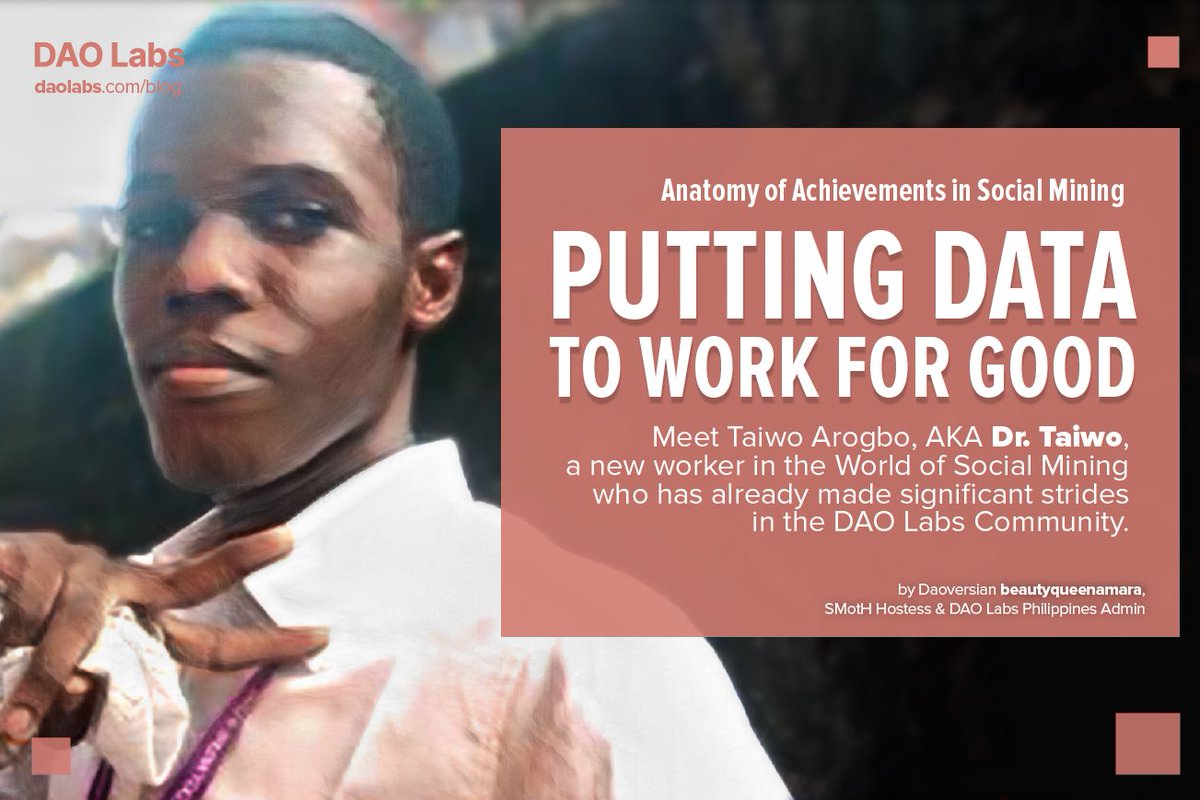 iam_timie's tweet photo. Yet another life imparted by #SocialMining. The latest guest on the #SMotH @TheDAOLabs, @Dr_taiwo1233, a Human Anatomy students making waves in the #DAOVERSE.
Read more about Taiwo on @TheDAOLabs blog:
https://t.co/YCEBZVslhn https://t.co/ttvXjpo6v1