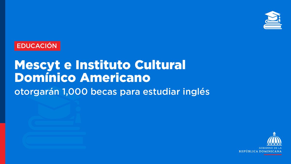 El <a href="/MescytRD/">MESCyT</a> y el <a href="/ElDominico/">Domínico Americano</a> anunciaron que otorgarán 1,000 becas para el aprendizaje del idioma inglés a residentes en las provincias Barahona, Pedernales, Samaná y María Trinidad Sánchez.
presidencia.gob.do/noticias/mescy… 

#Estado #ComunicacionesDO