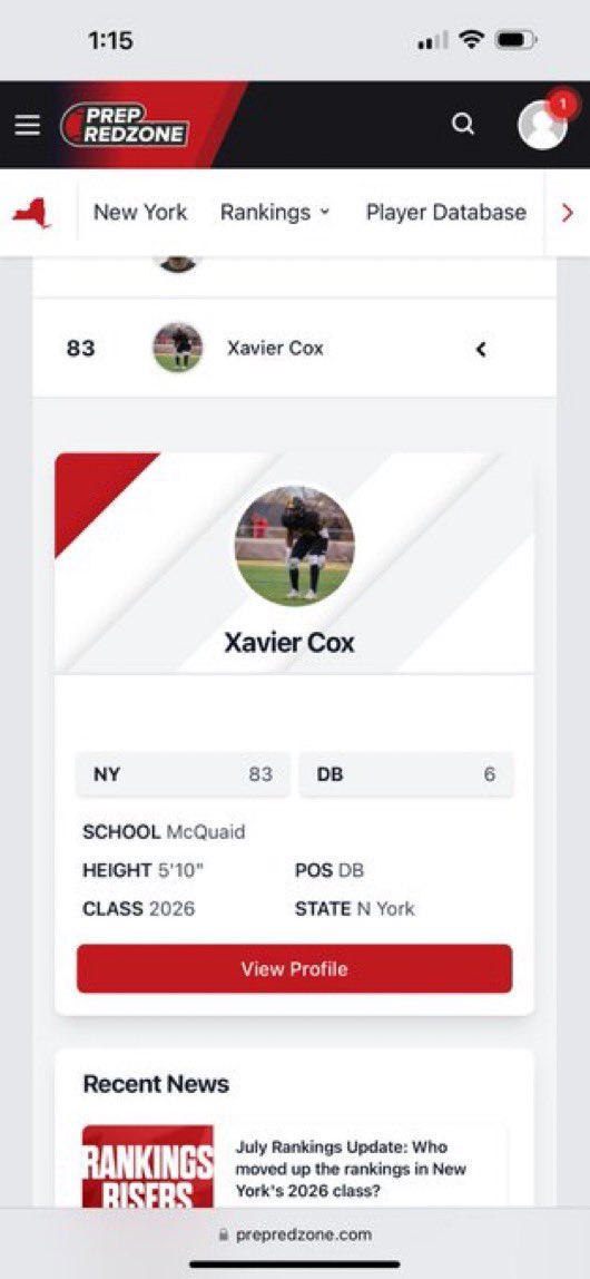Xavier Cox 2026 (@iam_xaviercox) on Twitter photo Blessed to be recognized as the #6 DB in New York State for the class of 2026 and the #83 overall in New York State! Still more work to do though! <a href="/PrepRedzoneNY/">Prep Redzone New York</a> <a href="/FootballMcquaid/">McQuaid Football</a> <a href="/AthleticsMcQ/">McQuaidAthletics</a> <a href="/cparks30/">cory parker</a> Blessed to be recognized as the #6 DB in New York State for the class of 2026 and the #83 overall in New York State! Still more work to do though! <a href="/PrepRedzoneNY/">Prep Redzone New York</a> <a href="/FootballMcquaid/">McQuaid Football</a> <a href="/AthleticsMcQ/">McQuaidAthletics</a> <a href="/cparks30/">cory parker</a>