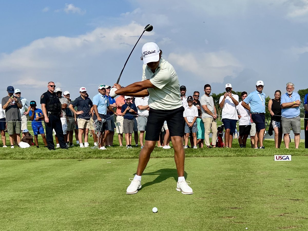 PGAPappas's tweet photo. Nice bounce-back second nine for Charlie Woods today on the South Course at Oakland Hills CC. 

Too little too late, but 1-over something to build on. #USJuniorAmateur https://t.co/rgrtzItePd