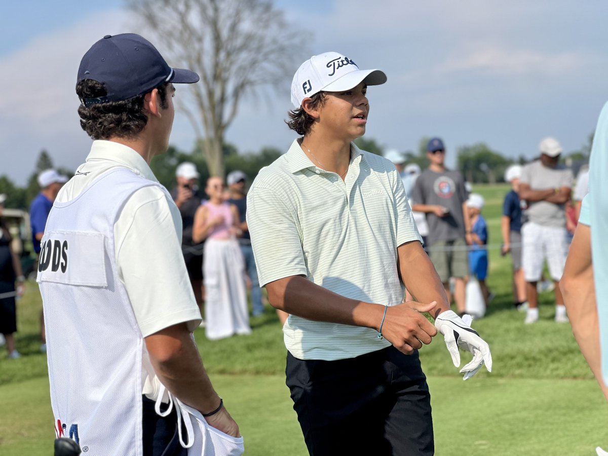 PGAPappas's tweet photo. Nice bounce-back second nine for Charlie Woods today on the South Course at Oakland Hills CC. 

Too little too late, but 1-over something to build on. #USJuniorAmateur https://t.co/rgrtzItePd