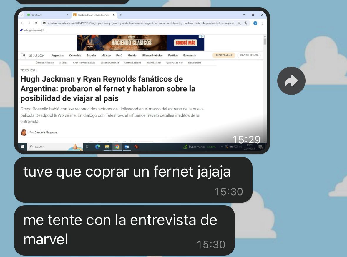 Cuestión que con un amigo estábamos organizando un asado y lee la nota de 
<a href="/infobae/">infobae</a> 

<a href="/FernetBrancaARG/">Fernet Branca. Único</a> haz lo tuyo
