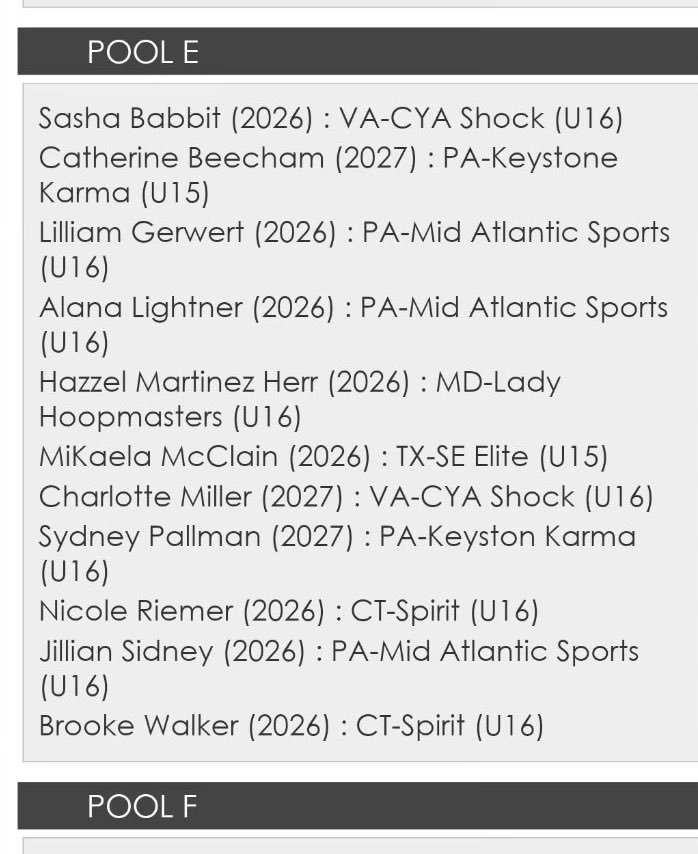 So excited to be named to the Pool E All Star team alongside my teammate <a href="/CaitieBeecham27/">Caitie Beecham</a> <a href="/USJN/">USJN</a> this weekend in Washington, DC! <a href="/AauKarma/">KeystoneKarmaAAU</a>