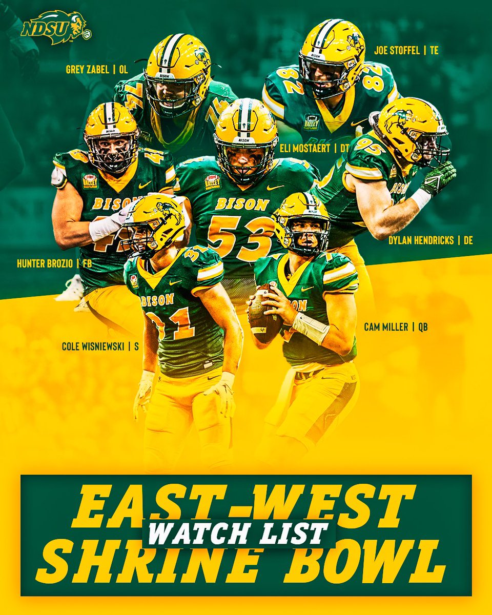 NDSU Football (@ndsufootball) on Twitter photo North Dakota State has seven players on the <a href="/ShrineBowl/">East-West Shrine Bowl</a> 1000 preseason watch list, the most of any FCS program. 🤘
🔗 shrinebowl.com/shrine-bowl-10… North Dakota State has seven players on the <a href="/ShrineBowl/">East-West Shrine Bowl</a> 1000 preseason watch list, the most of any FCS program. 🤘
🔗 shrinebowl.com/shrine-bowl-10…