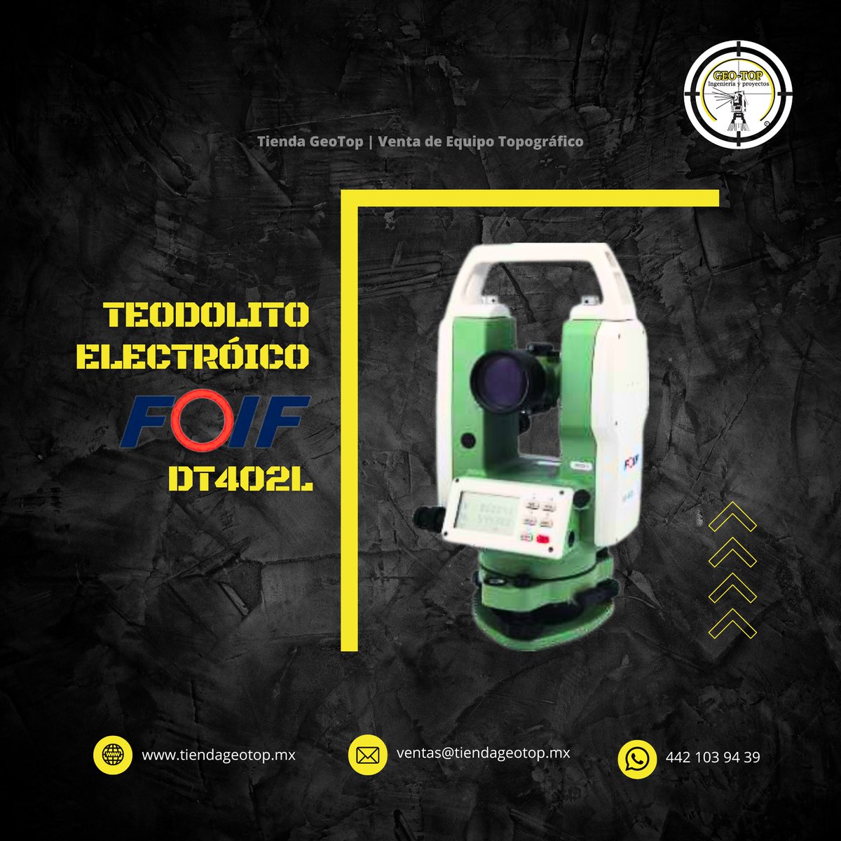 GeoTopOnline's tweet image. Tienda GeoTop | Venta de Equipo Topográfico
Teodolito Electrónico DT402L FOIF

#GeoTop #TiendaOnlineGeoTop #EquiposDeTopografia #Topógrafos #Topografo #Agrimensura #Geodesia #Geodesta #VentaDeEquipoTopográfico #Teodolito #TeodolitoElectrónico #FOIF
