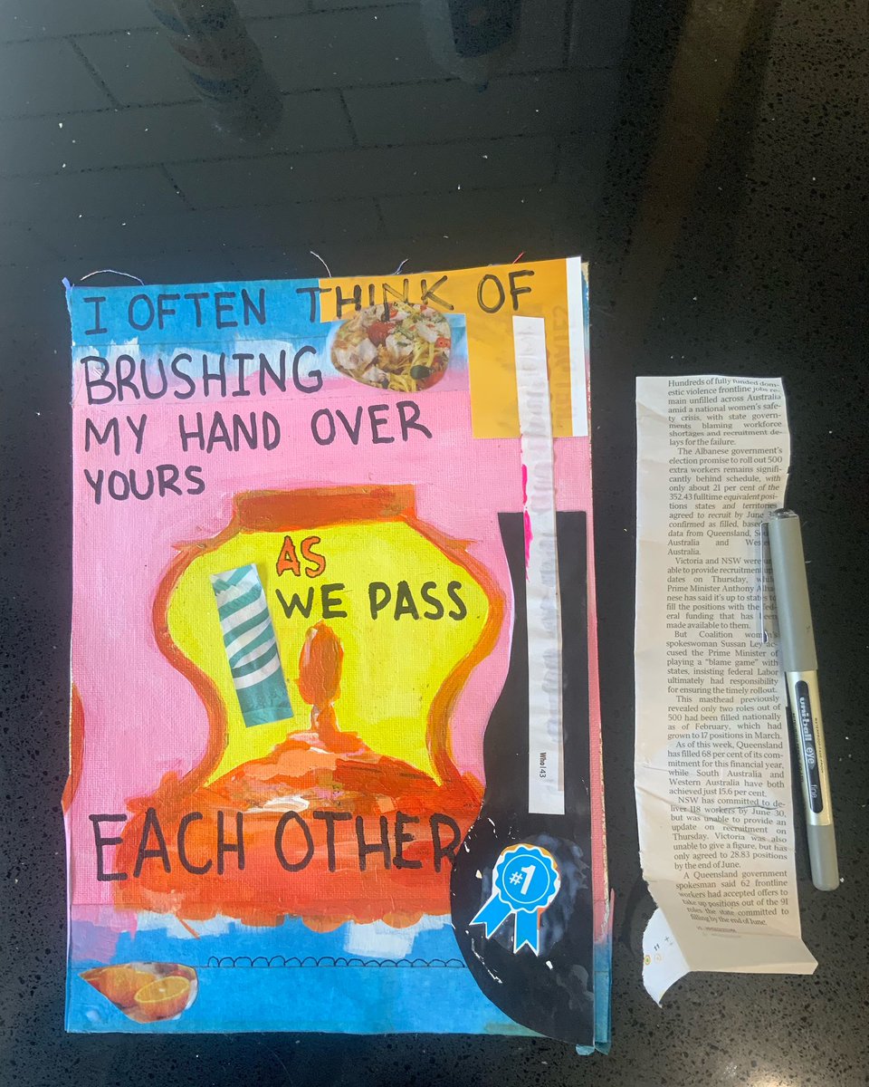Creating bookmarks from an old still life and mixed media collage then I am going to use William S Burroughs cut up technique to add more text from a herald sun article 

#collage #mixedmedia #stilllife #painting #bookmarks