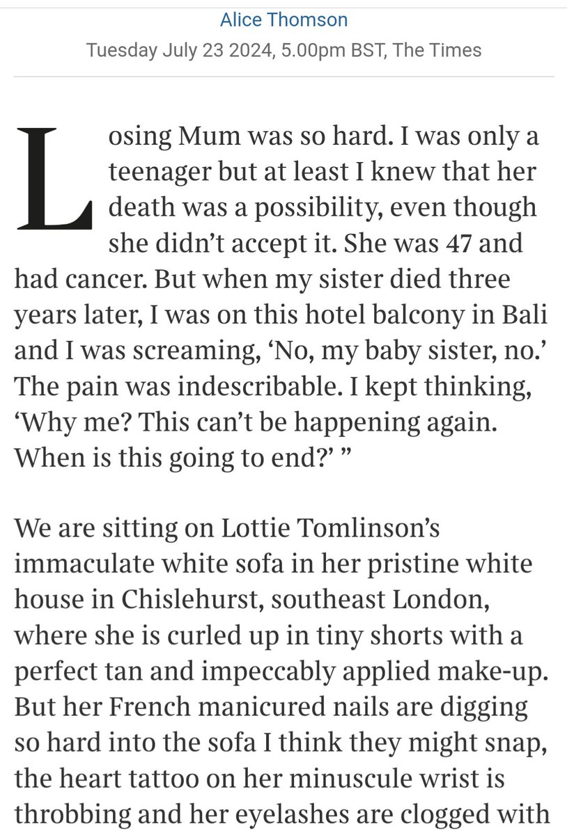 notastrwbrysng2's tweet photo. July 23
The Times published an interview that was done very recently with Lottie for her upcoming book Lucky Girl.

It is clear that family has always been extremely important to them, as we have seen, and Louis has been viewed as head of the family for some time now. https://t.co/ywVBBJ2FVe