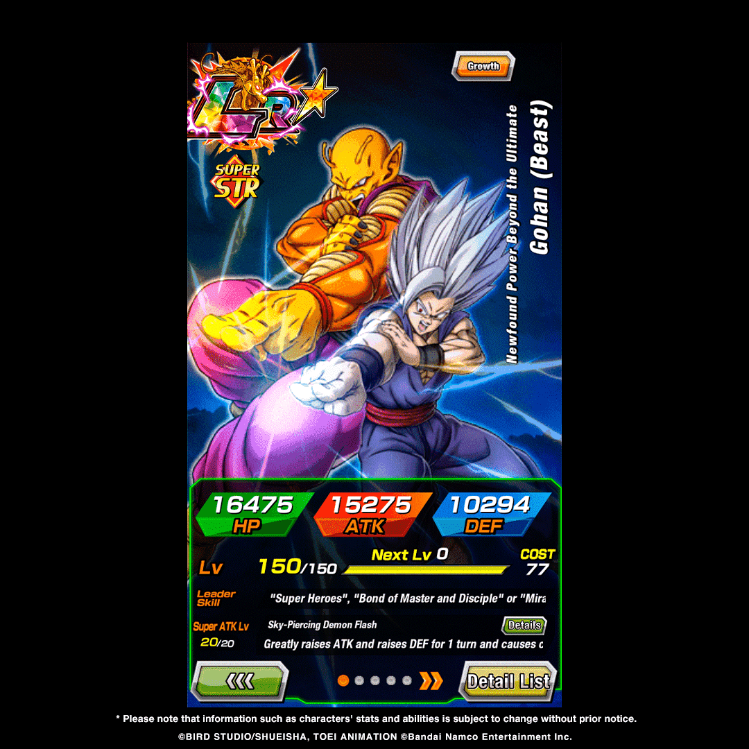 dokkan_global's tweet photo. First-hand information on LR [Newfound Power Beyond the Ultimate] Gohan (Beast)'s stats! (1/2) https://t.co/BW4W3LE3IN