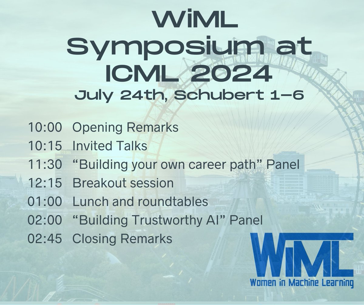 🚀 It's WiML Symposium day at #ICML 🚀 
Join us today beginning at 10am in Schubert 1-6! Register in advance here: buff.ly/3WRW8oZ