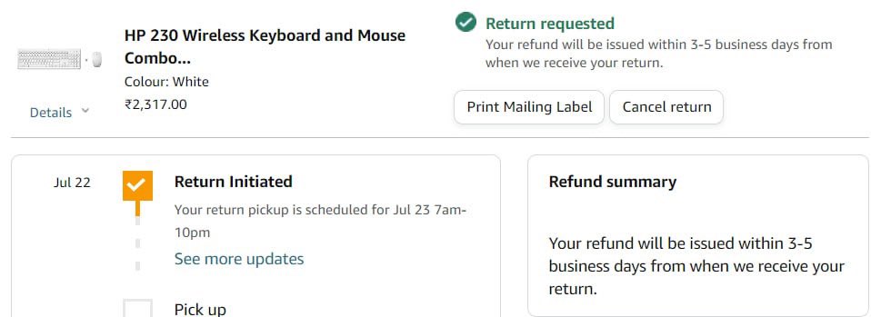 rajendras_goud's tweet photo. @AmazonHelp How much time i need to wait your team has given deadline for 21 july and item pickup schedule for 23 july and no one has came to pick and status updated item not ready item already ready from last 5 days no single call received from anyone from Amazon. https://t.co/OQm3JJTyVN