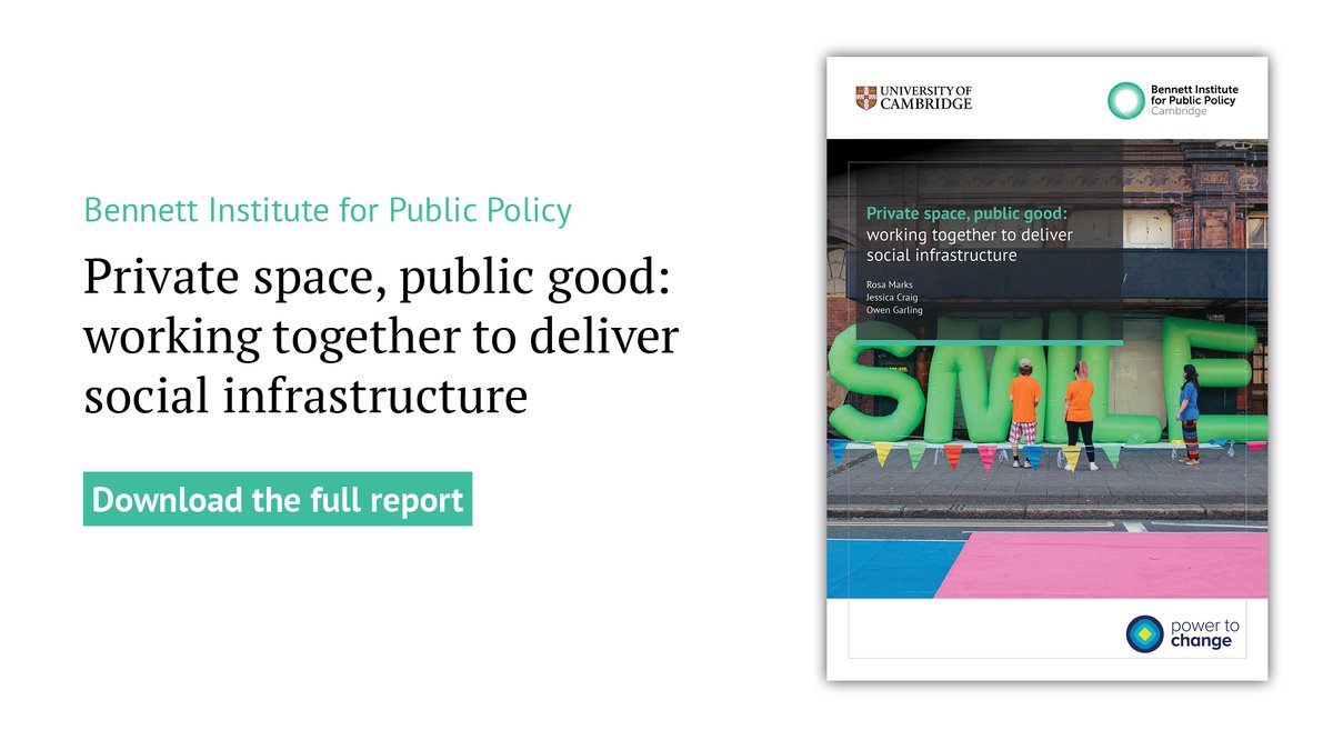 New report by <a href="/rosa37043/">Rosa Marks</a>, <a href="/jesscraig07/">jess</a> &amp; @ojgarling examines the role of the private sector in providing social infrastructure - those vital spaces &amp; places that bring people together &amp; sustain communities - to find it’s currently underestimated.

bennettinstitute.cam.ac.uk/publications/p…