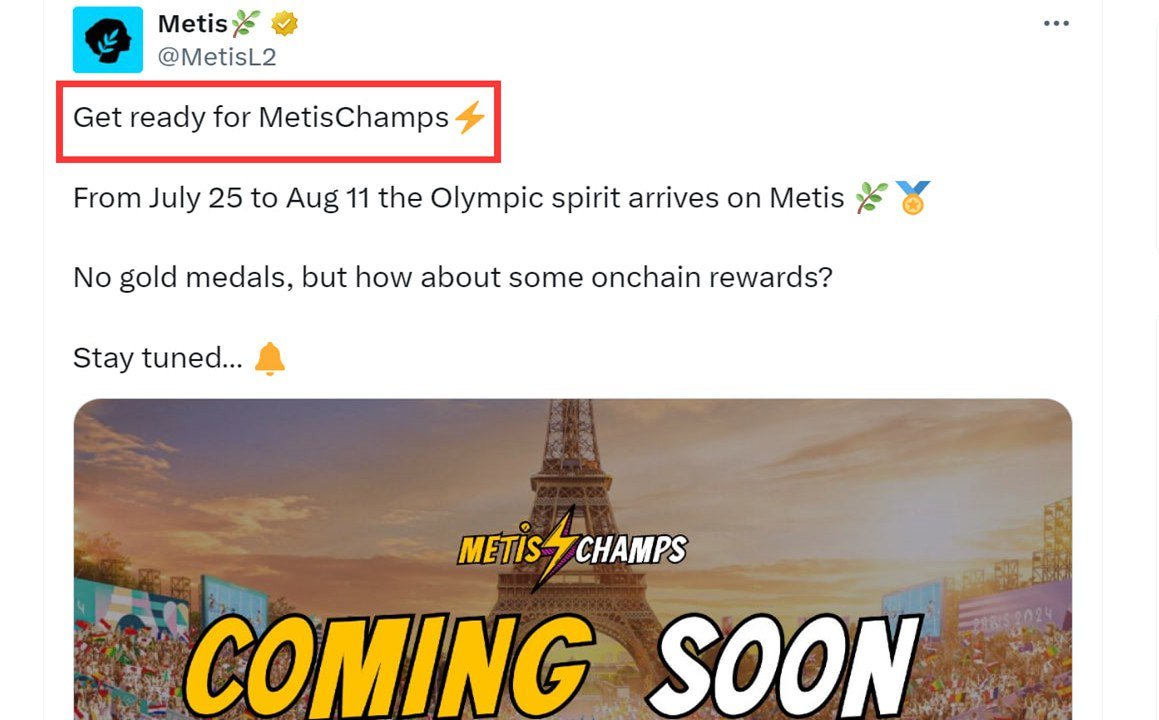 Airdrop6_com's tweet photo. New #airdrop: MetisChamps (Backed by Binance & FCFS)
Reward: Champs tokens (FCFS & Will End in 2 Days)
News: ProjectZKM, Binance
Distribution date: July 27th 

🔗Airdrop Link: https://t.co/vfbVMBHvK1

1: After submitting you will get Champs tokens to join MetisChamps event
2: Just submit your wallet address and the airdrop will end on July 26th