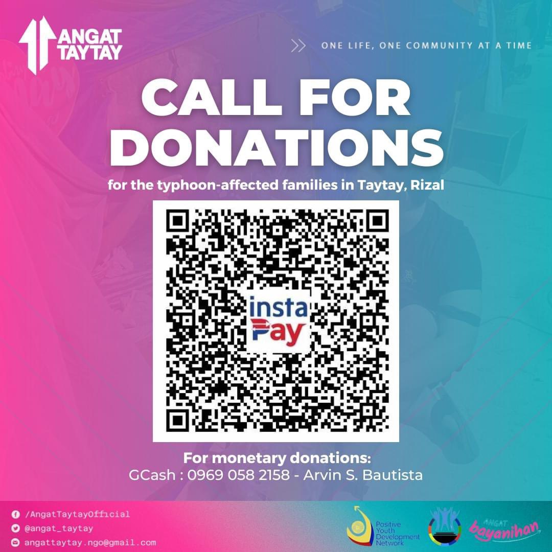 itsamanthuh's tweet photo. Magandang tanghali po. Lumalapit lang po sa mga may kakayahan.

“Angat Taytay is currently mobilizing a donation drive for families in Taytay, Rizal, reeling from the devastating impact of Typhoon Carina. The storm has left many families in dire need of immediate assistance.” https://t.co/HOOh3tCb0k